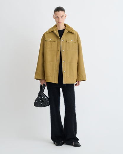 Zonta Wax Cotton and Faux Shearling Jacket - Yellow Khaki | Nanushka