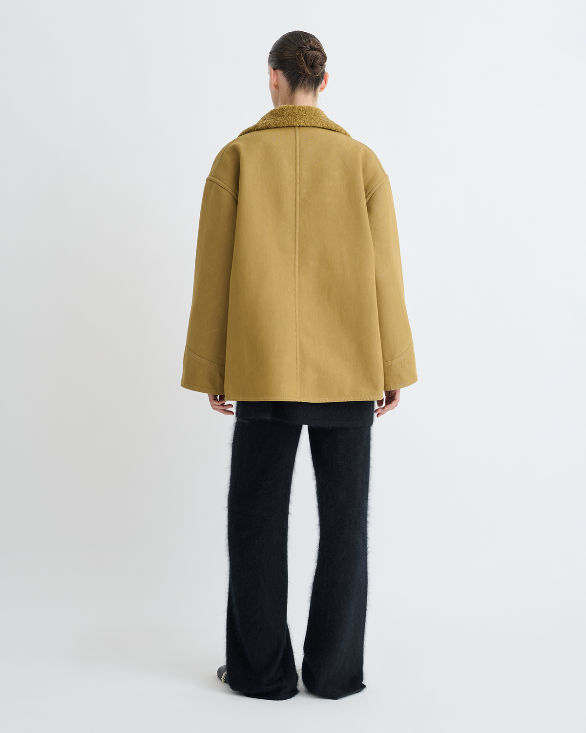Zonta Wax Cotton and Faux Shearling Jacket - Yellow Khaki | Nanushka