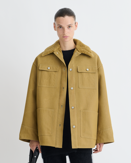 Zonta Wax Cotton and Faux Shearling Jacket - Yellow Khaki | Nanushka