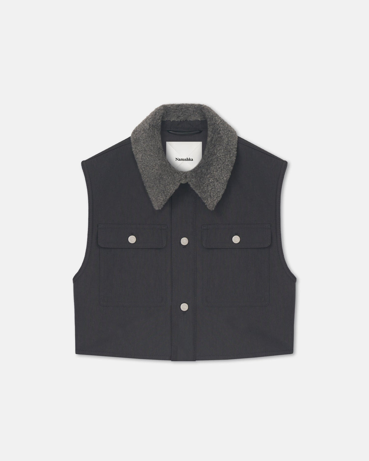 Zalina Wax Cotton and Faux Shearling Vest - Graphite | Nanushka