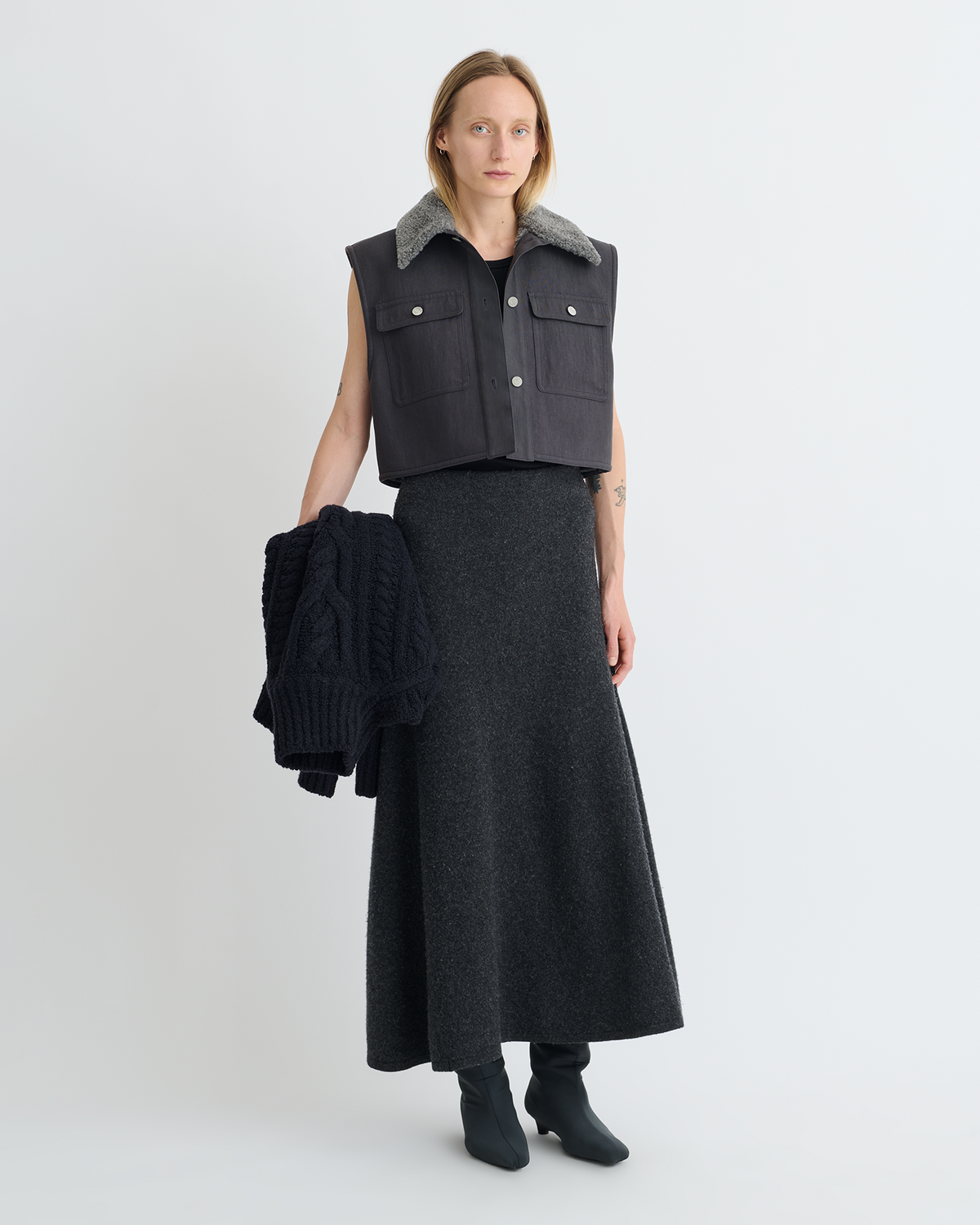 Zalina Wax Cotton and Faux Shearling Vest - Graphite | Nanushka