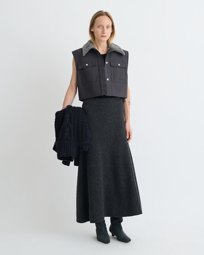 Zalina Wax Cotton and Faux Shearling Vest - Graphite | Nanushka