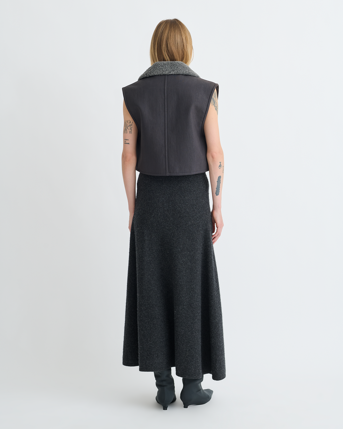 Zalina Wax Cotton and Faux Shearling Vest - Graphite | Nanushka