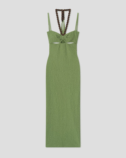 Adelaide Beaded midi dress - Matcha | Nanushka