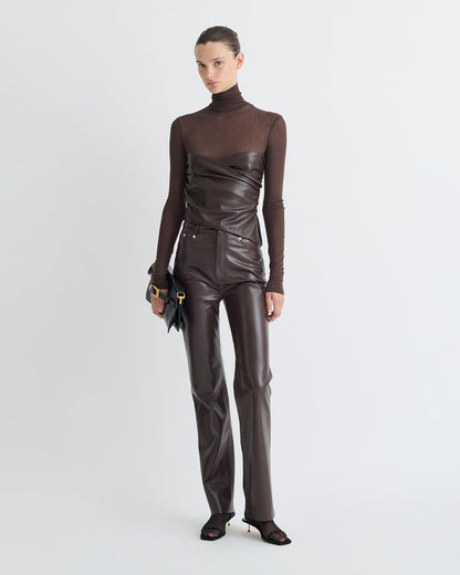 Kynlee Mixed fabric turtleneck top - Dark Oak/Coffee Ground | Nanushka