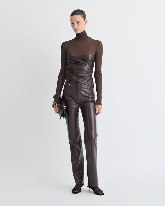 Kynlee Mixed fabric turtleneck top - Dark Oak/Coffee Ground | Nanushka
