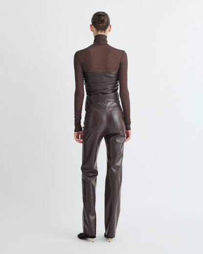 Kynlee Mixed fabric turtleneck top - Dark Oak/Coffee Ground | Nanushka