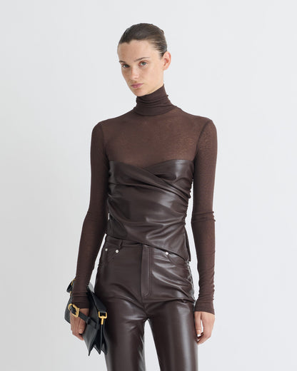 Kynlee Mixed fabric turtleneck top - Dark Oak/Coffee Ground | Nanushka