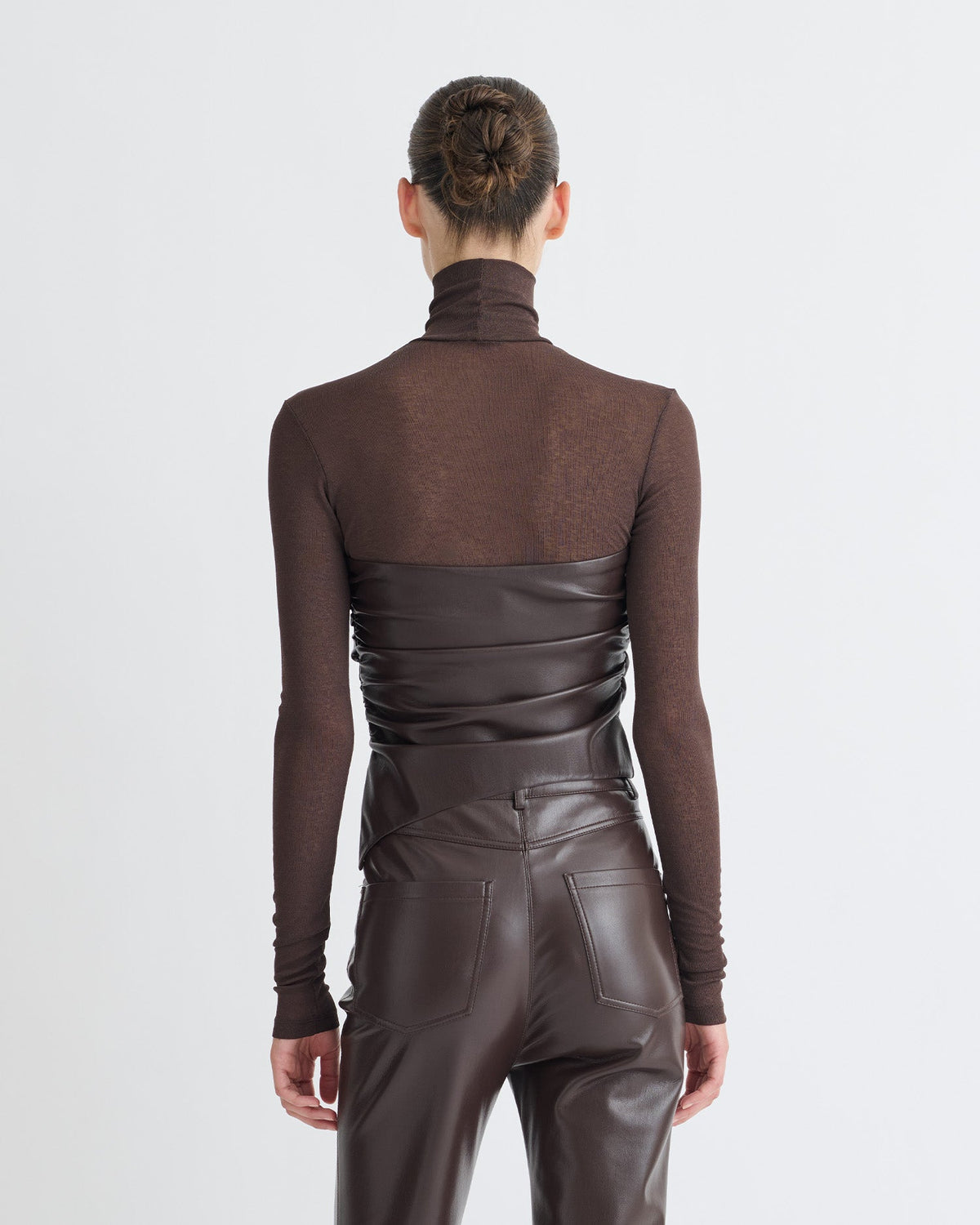 Kynlee Mixed fabric turtleneck top - Dark Oak/Coffee Ground | Nanushka