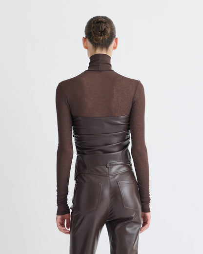 Kynlee Mixed fabric turtleneck top - Dark Oak/Coffee Ground | Nanushka
