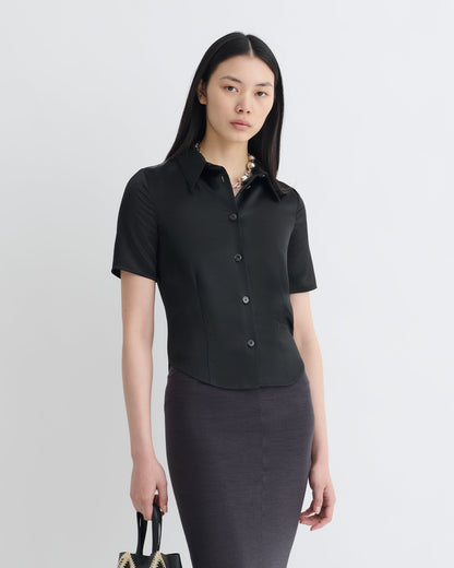 Clare Slip Satin Shirt - Black | Nanushka
