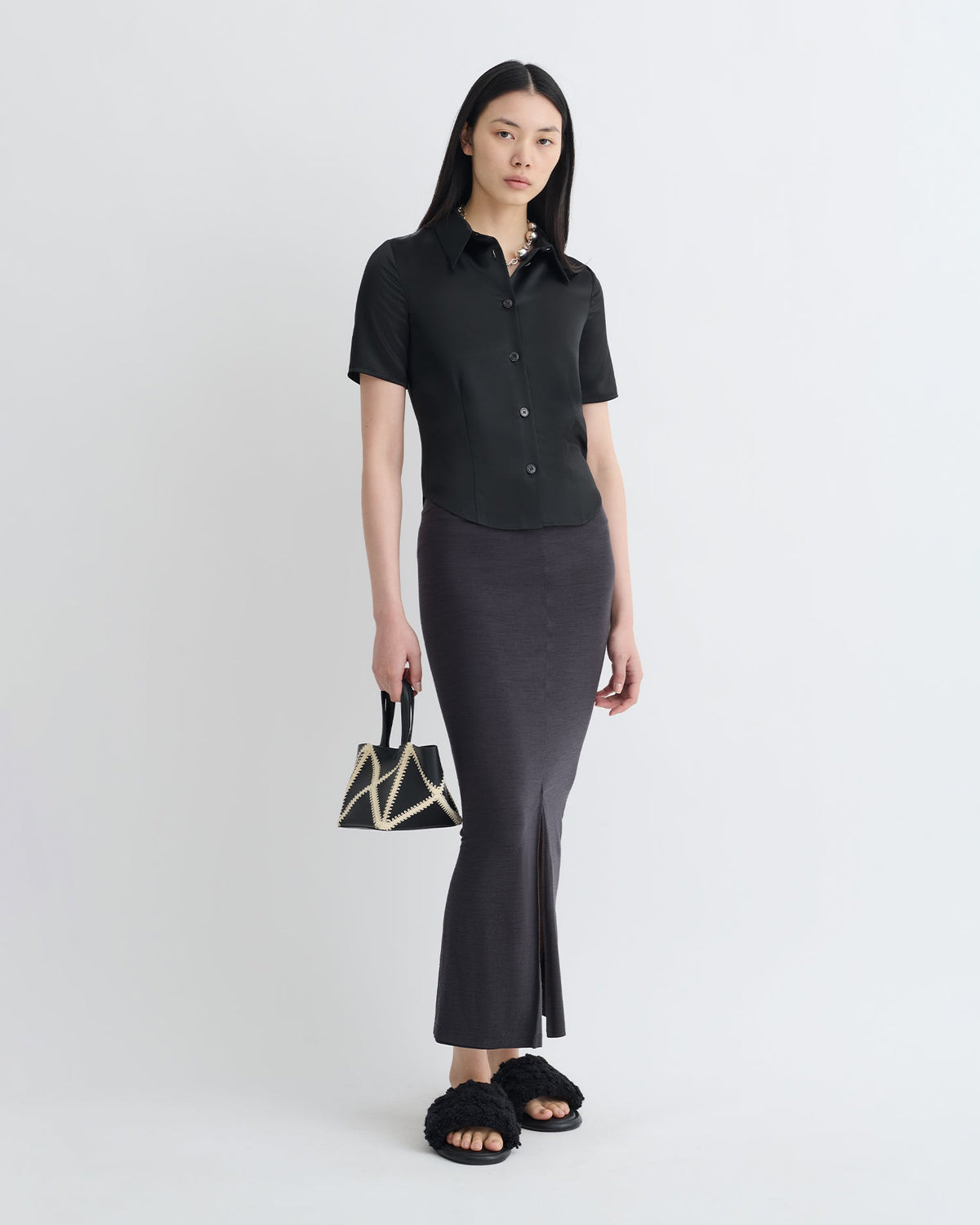 Clare Slip Satin Shirt - Black | Nanushka
