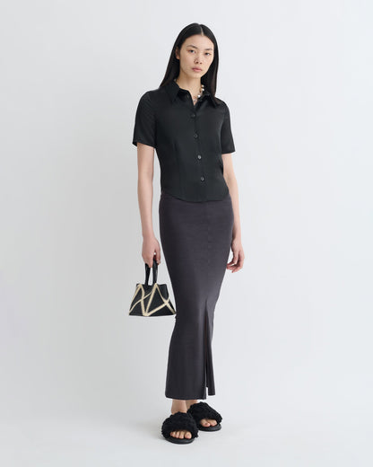 Clare Slip Satin Shirt - Black | Nanushka