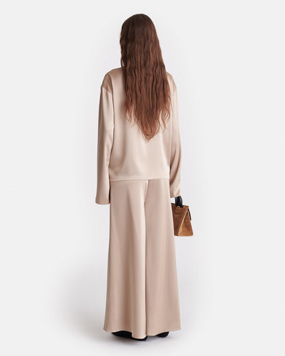 Mencia Slip Satin Polo-Neck Top - Dune | Nanushka