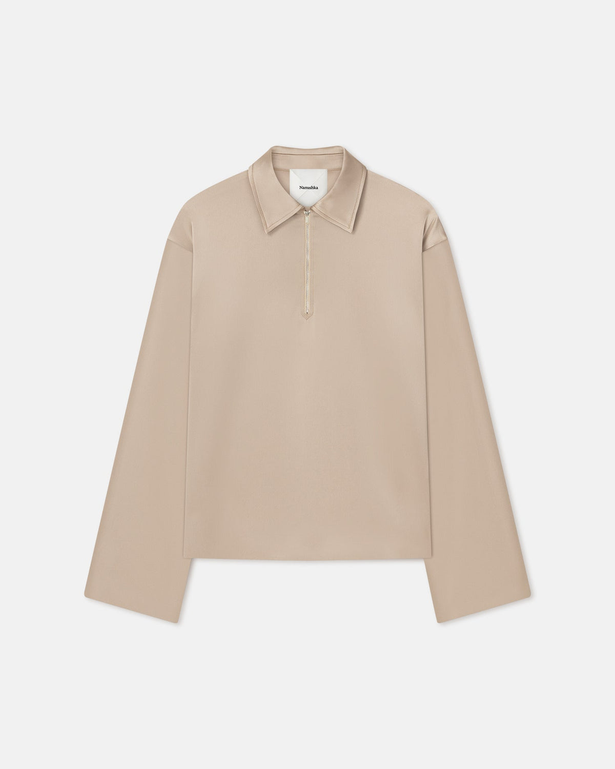 Mencia Slip Satin Polo-Neck Top - Dune | Nanushka