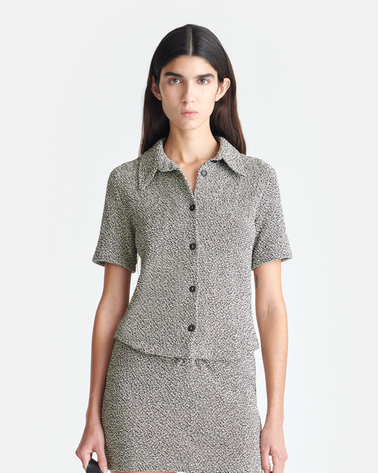 Clare Loopback Cotton Shirt - Black/Creme Mouline | Nanushka