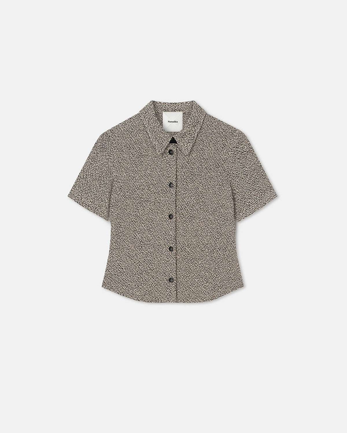 Clare Loopback Cotton Shirt - Black/Creme Mouline | Nanushka