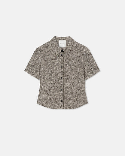Clare Loopback Cotton Shirt - Black/Creme Mouline | Nanushka