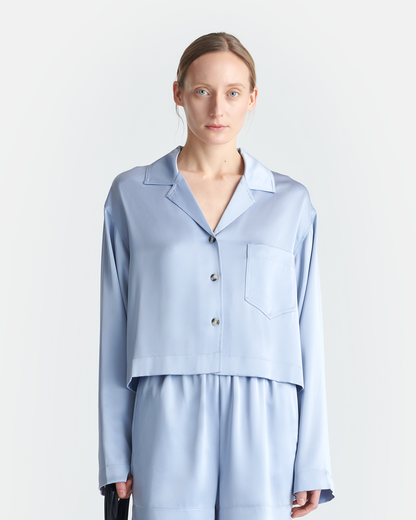 Vally Cropped Slip Satin Shirt - Ice Blue | Nanushka