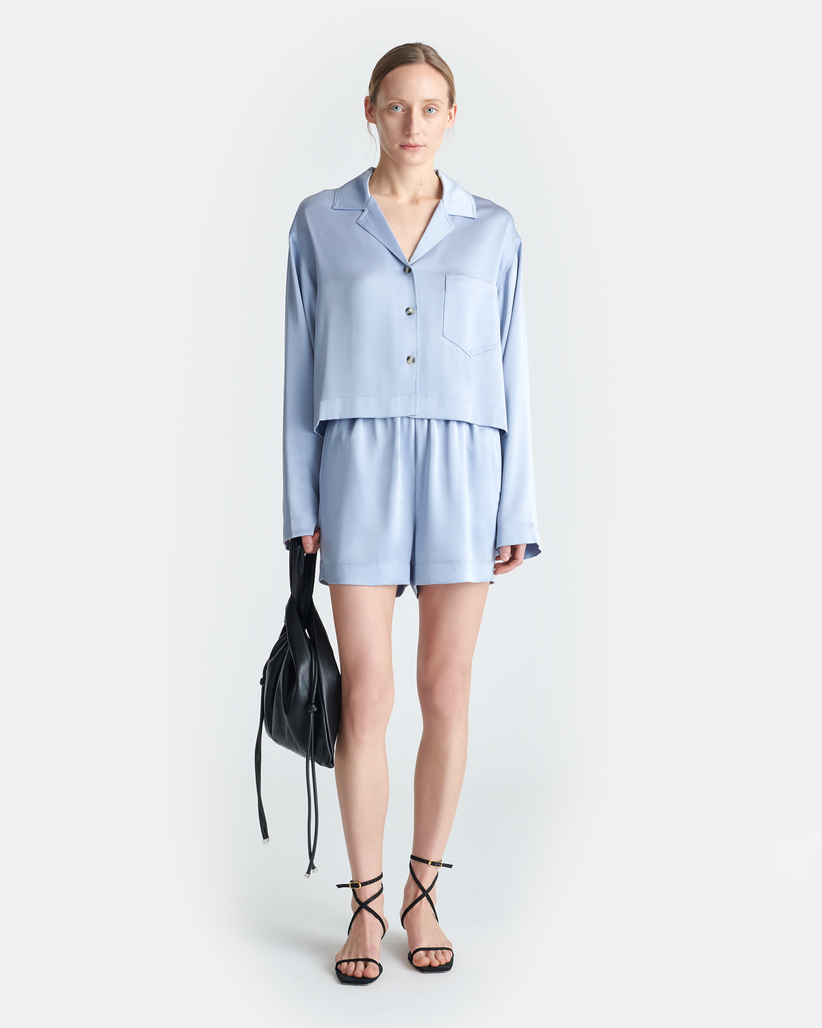 Vally Cropped Slip Satin Shirt - Ice Blue | Nanushka