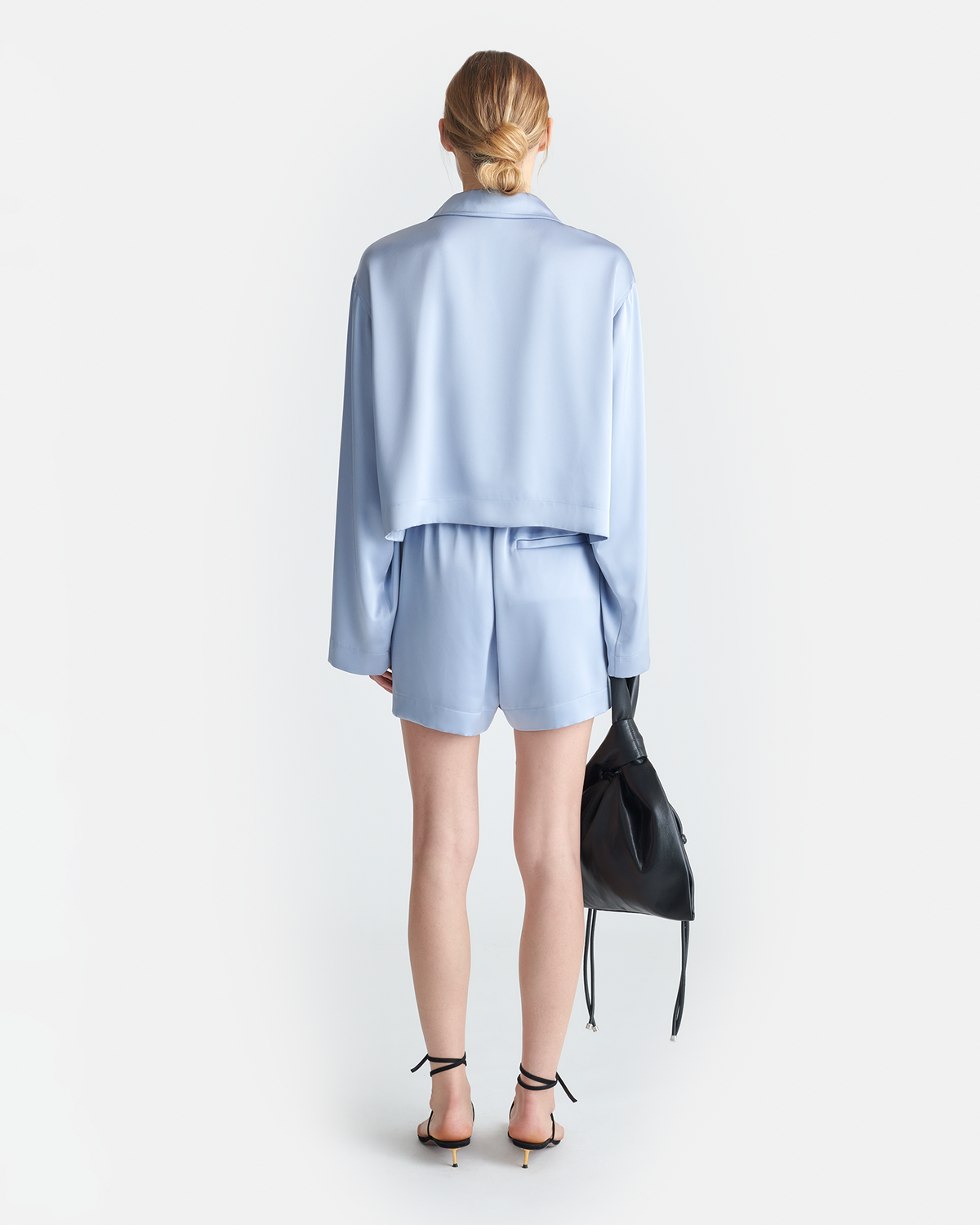 Vally Cropped Slip Satin Shirt - Ice Blue | Nanushka