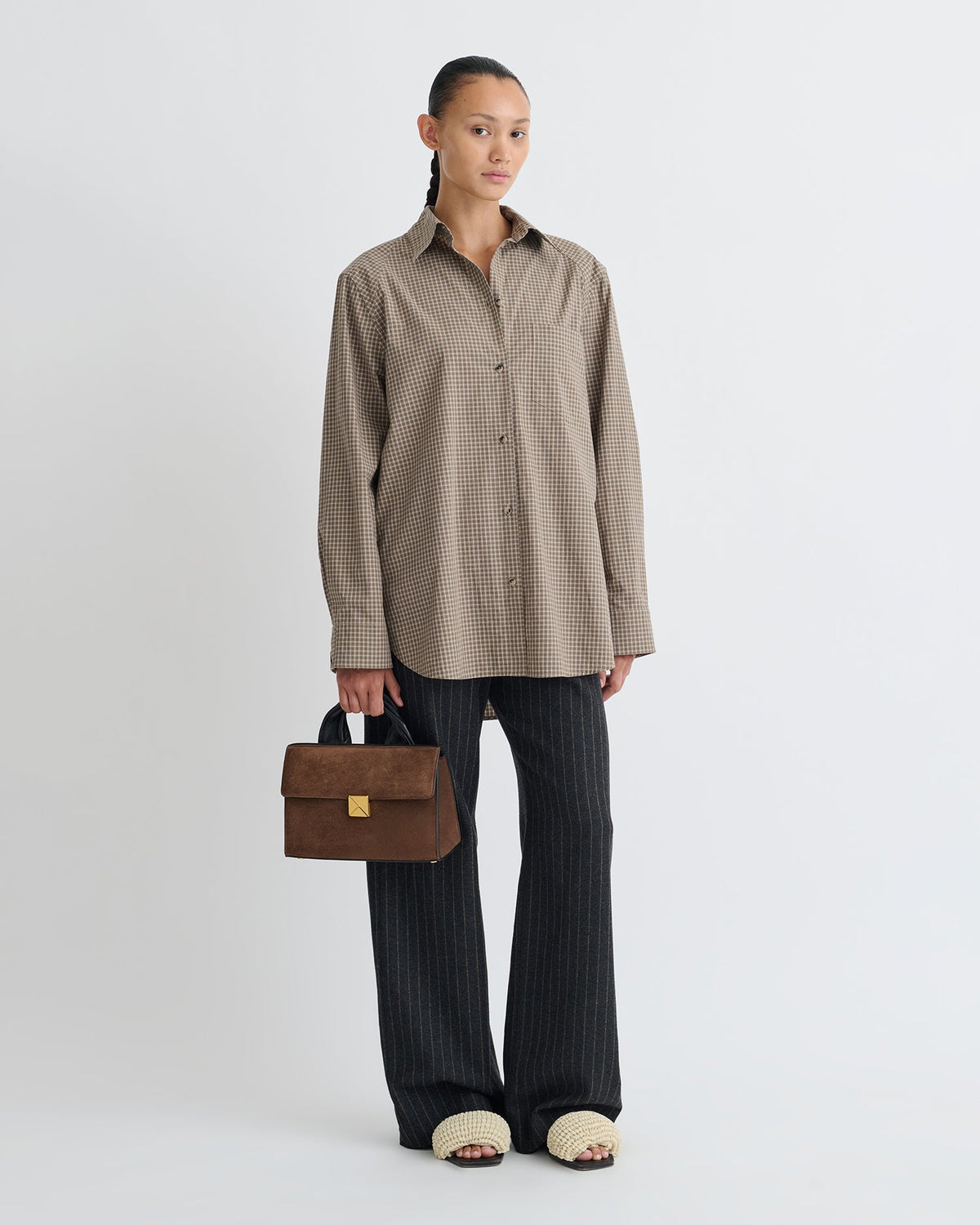 Arleen Checked Shirting Shirt - Brown/Creme | Nanushka