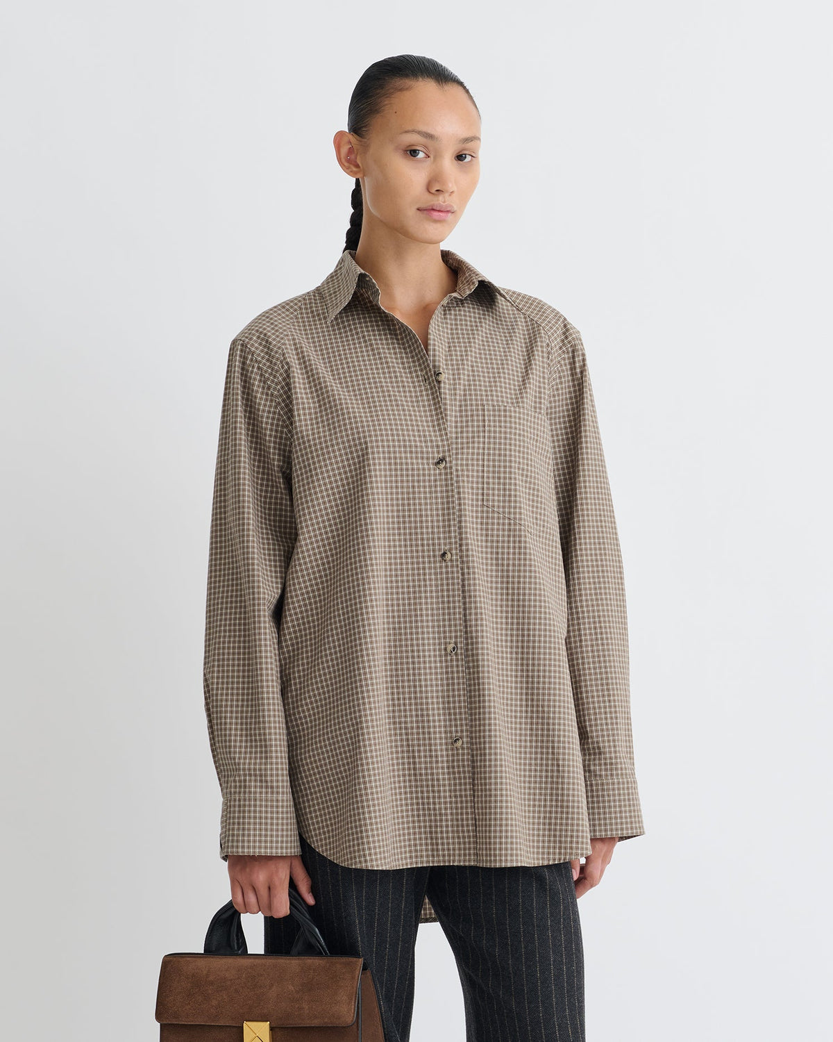 Arleen Checked Shirting Shirt - Brown/Creme | Nanushka
