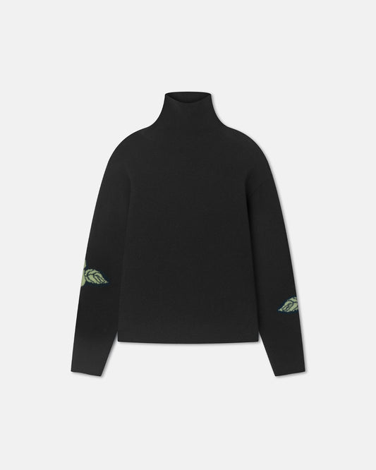 Frannie Turtleneck Sweater - Black/Roses | Nanushka