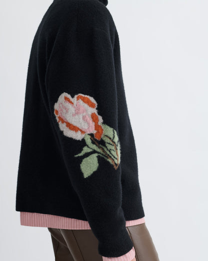 Frannie Turtleneck Sweater - Black/Roses | Nanushka