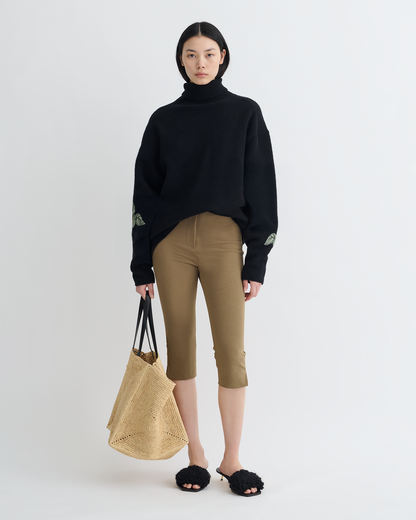 Frannie Turtleneck Sweater - Black/Roses | Nanushka