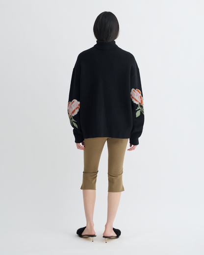 Frannie Turtleneck Sweater - Black/Roses | Nanushka