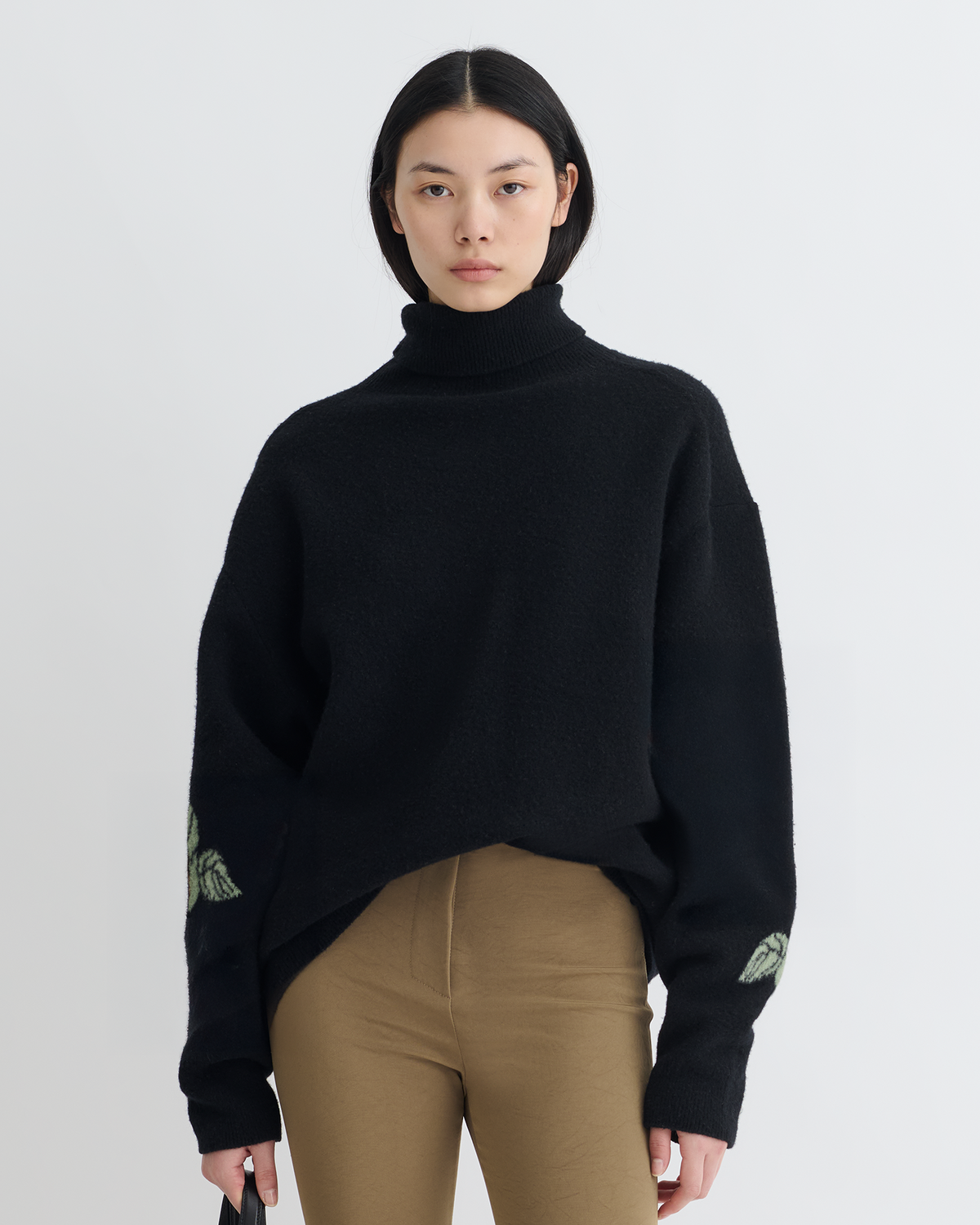 Frannie Turtleneck Sweater - Black/Roses | Nanushka