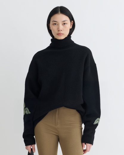 Frannie Turtleneck Sweater - Black/Roses | Nanushka