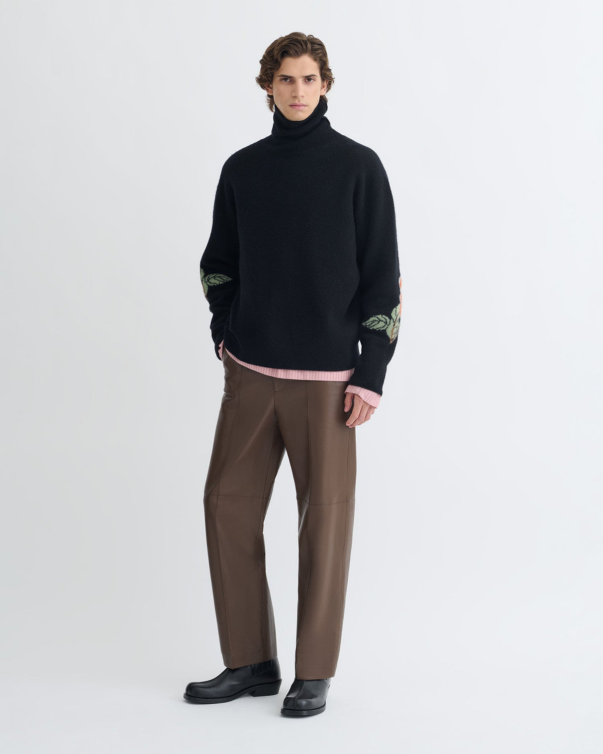 Frannie Turtleneck Sweater - Black/Roses | Nanushka