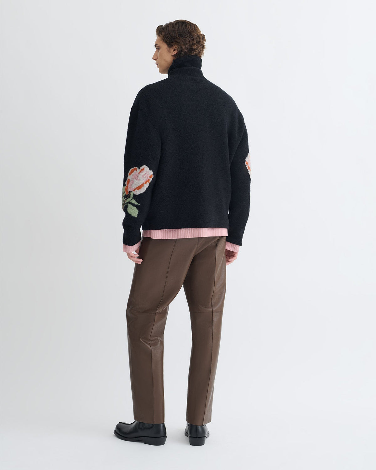Frannie Turtleneck Sweater - Black/Roses | Nanushka