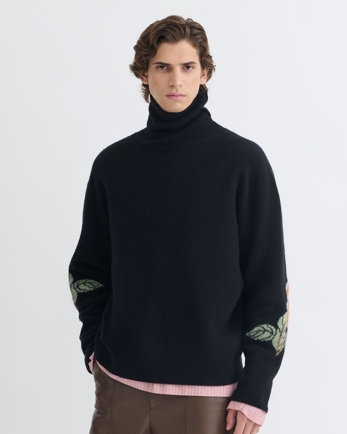 Frannie Turtleneck Sweater - Black/Roses | Nanushka