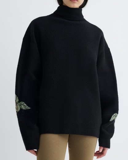 Frannie Turtleneck Sweater - Black/Roses | Nanushka