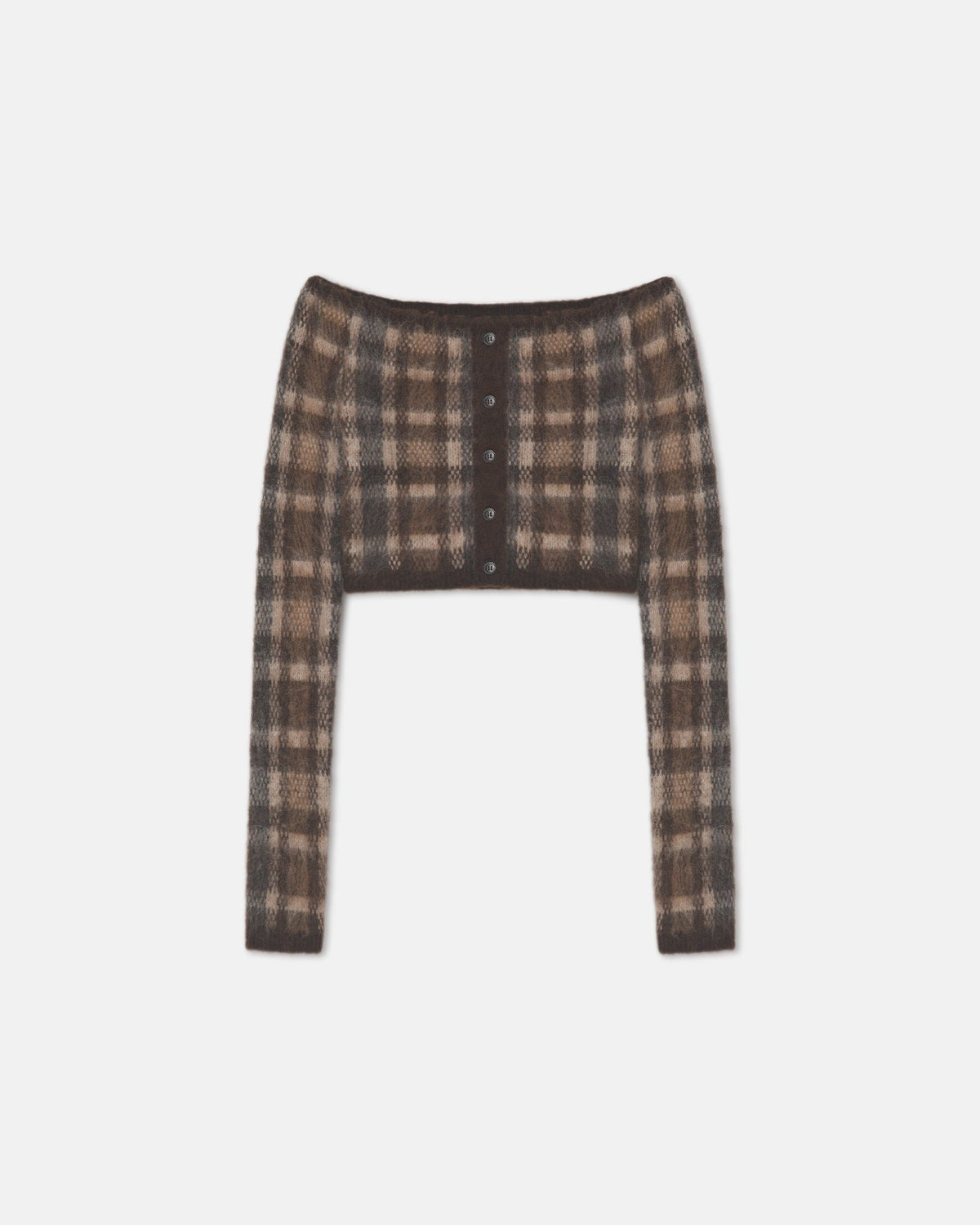 Liliah Brushed Alpaca Cardigan - Brown/Creme Check | Nanushka