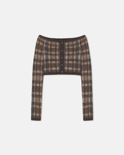 Liliah Brushed Alpaca Cardigan - Brown/Creme Check | Nanushka