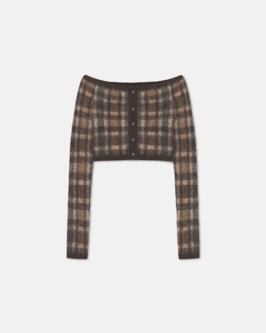 Liliah Brushed Alpaca Cardigan - Brown/Creme Check | Nanushka