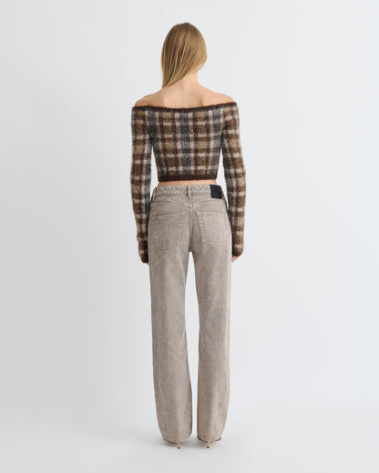Liliah Brushed Alpaca Cardigan - Brown/Creme Check | Nanushka