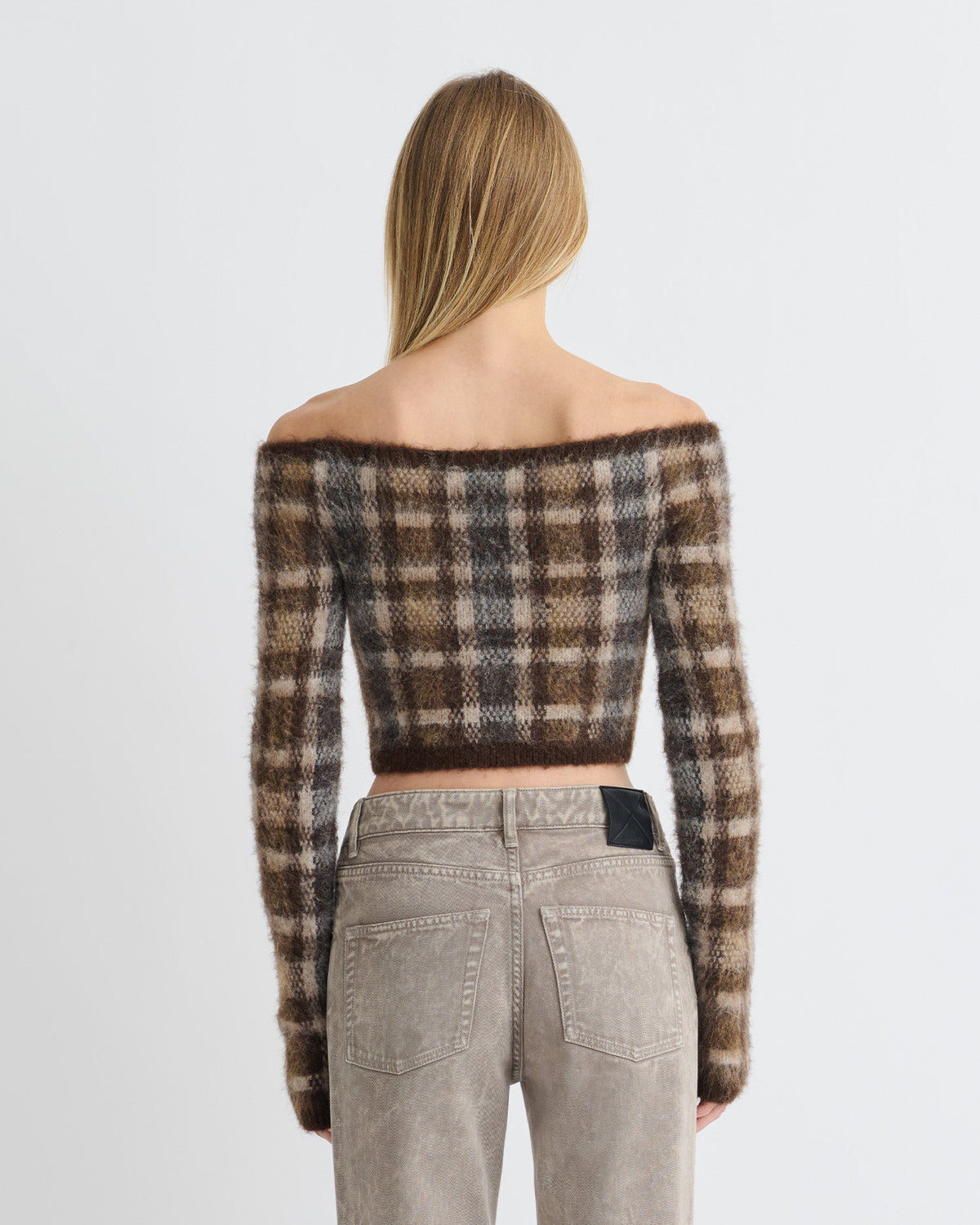 Liliah Brushed Alpaca Cardigan - Brown/Creme Check | Nanushka
