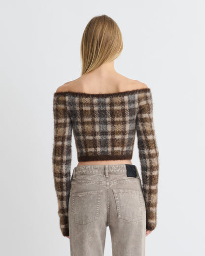Liliah Brushed Alpaca Cardigan - Brown/Creme Check | Nanushka