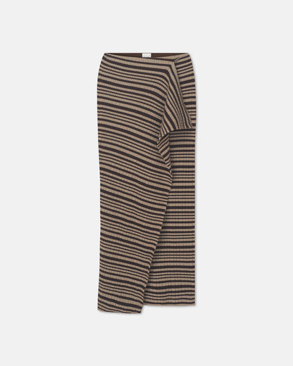 Nitsa Fine Merino Rib Mid-Length Skirt - Black/Brown/Green Stripe | Nanushka