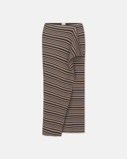 Nitsa Fine Merino Rib Mid-Length Skirt - Black/Brown/Green Stripe | Nanushka