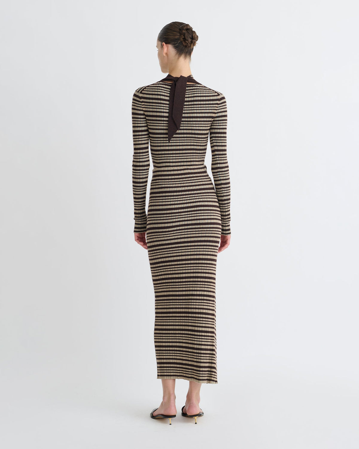 Nitsa Fine Merino Rib Mid-Length Skirt - Black/Brown/Green Stripe | Nanushka
