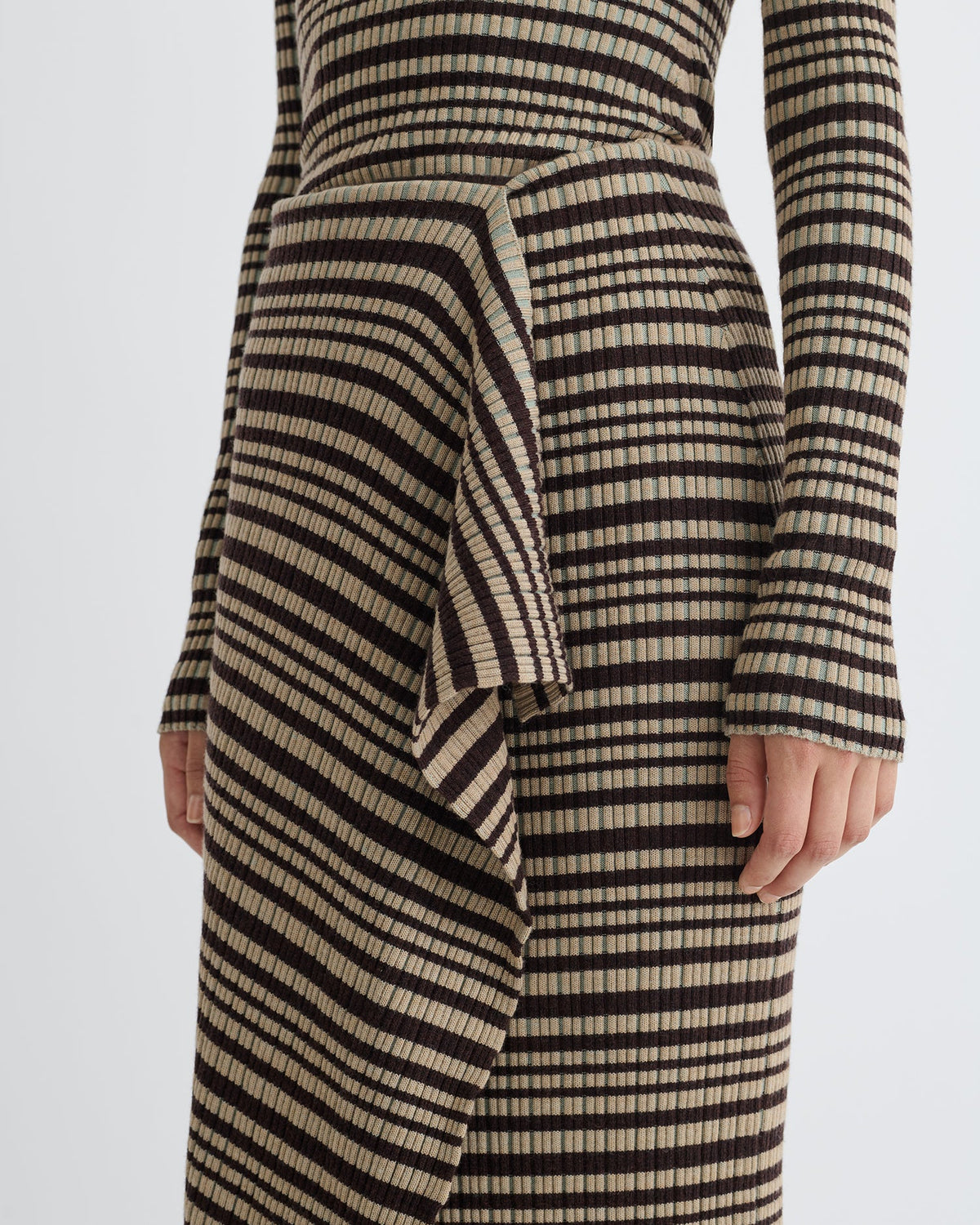 Nitsa Fine Merino Rib Mid-Length Skirt - Black/Brown/Green Stripe | Nanushka