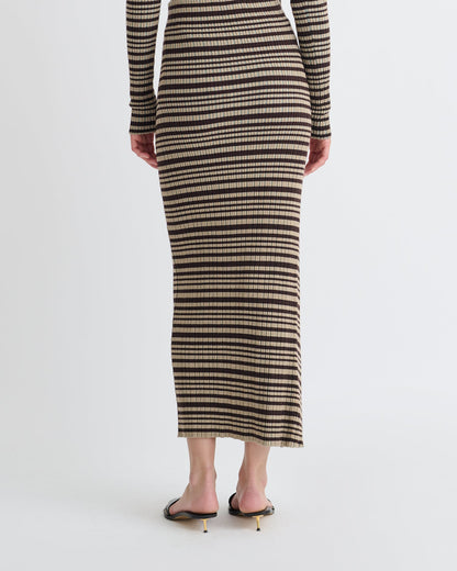Nitsa Fine Merino Rib Mid-Length Skirt - Black/Brown/Green Stripe | Nanushka