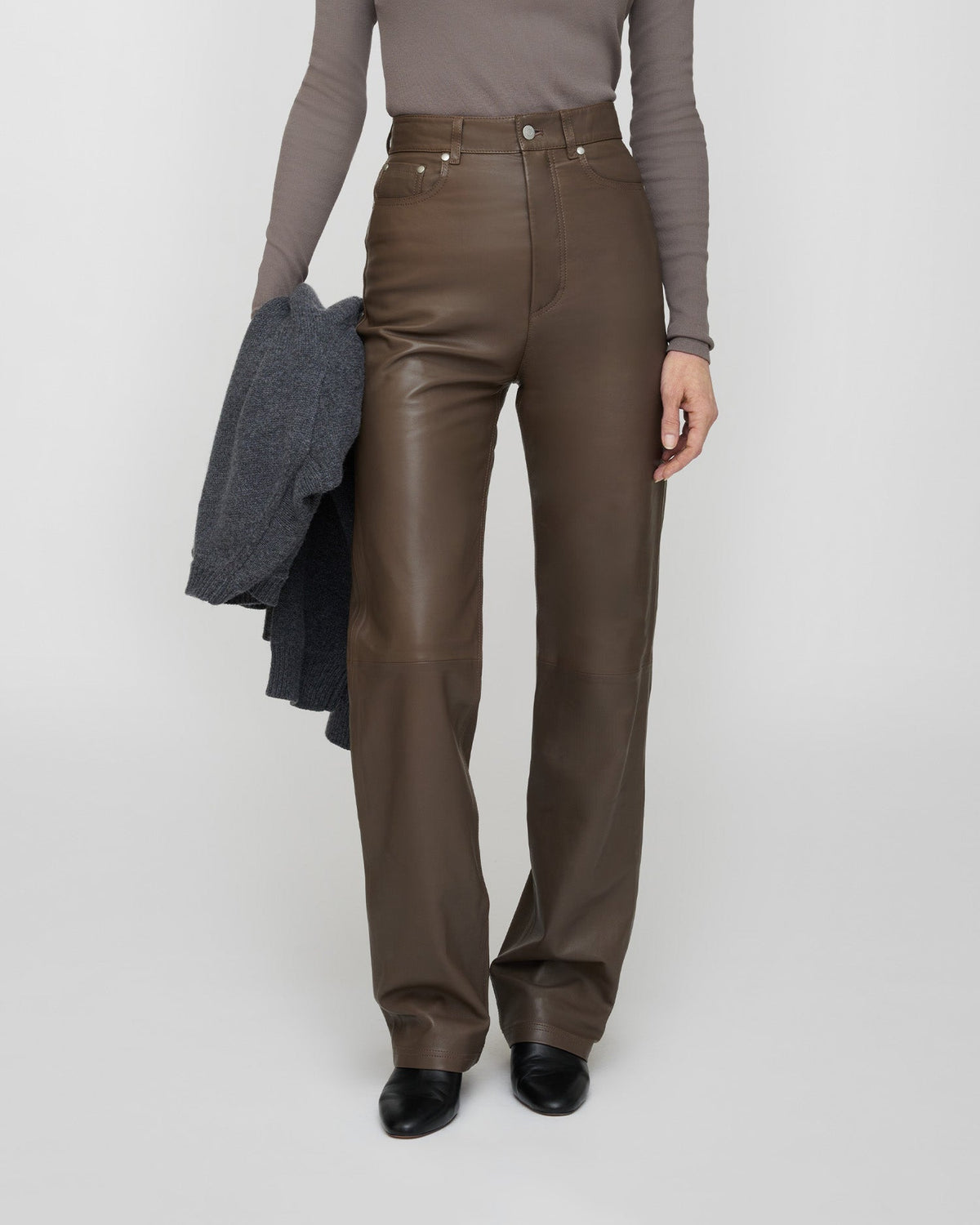 Martie Leather pants - Dark Taupe | Nanushka