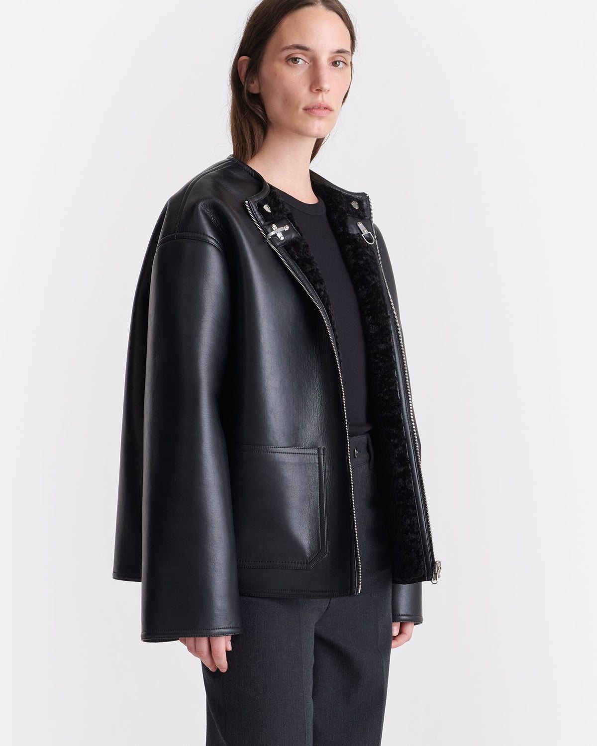 Panka Reversible shearling jacket - Black/Black | Nanushka